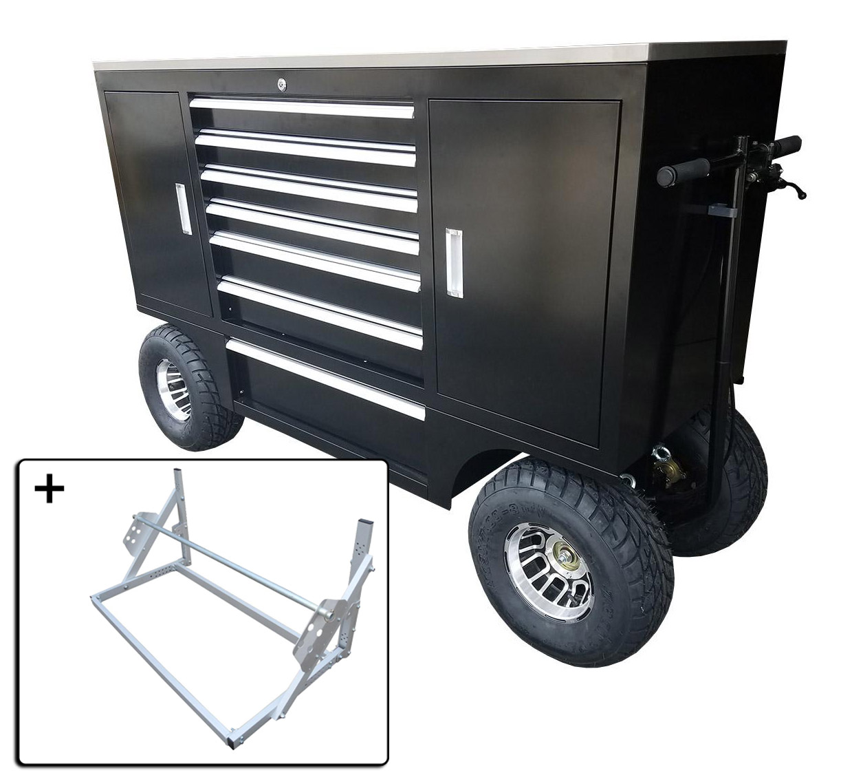Redline 75" Mechanics Rolling Toolbox Pit Cart + FREE TIRE RACK