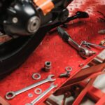 a picture of tools that are being used to repair a motorcycle